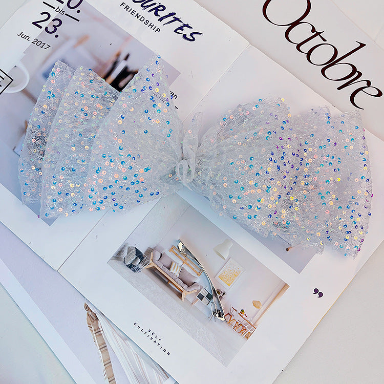 Wholesale Oversized Cloud Sequin Mesh Bow Hair Clip